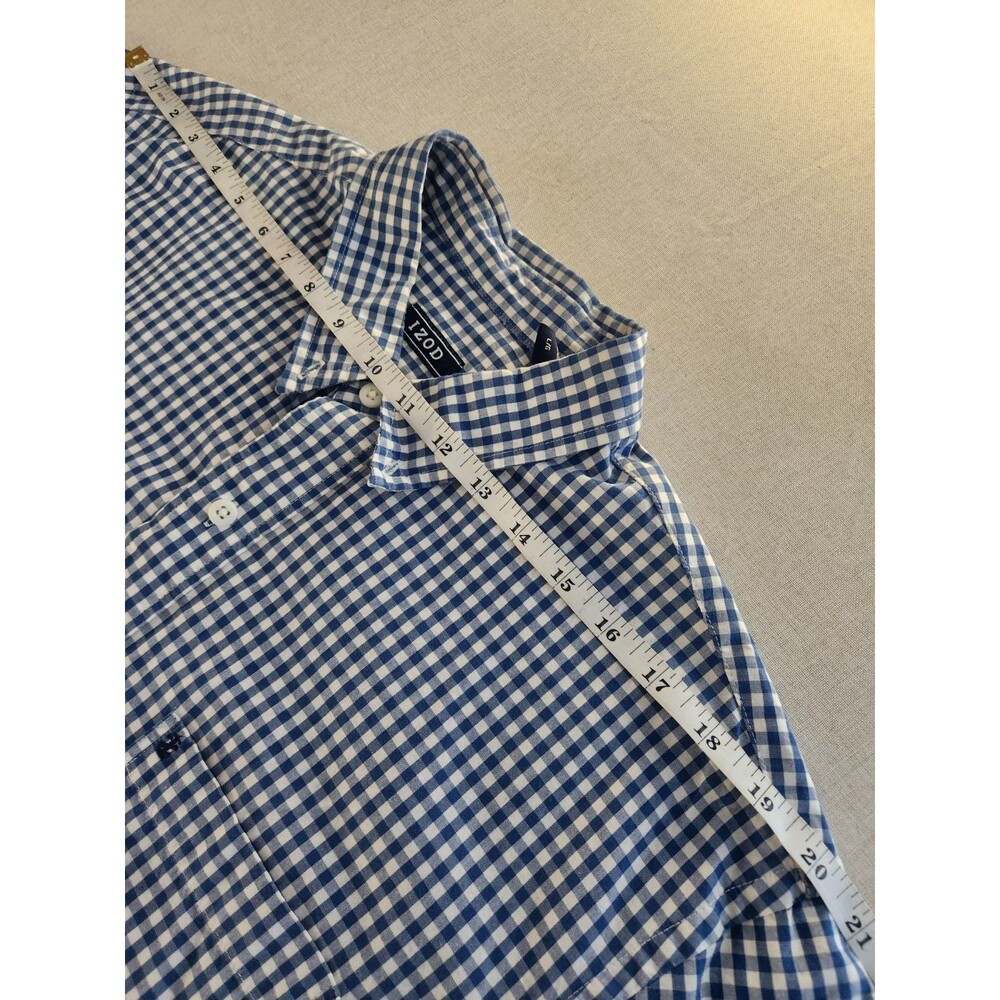 IZOD Men's L Blue White Checker Woven Short Sleeve Button-Up Shirt #45P3110 #038 - Picture 5 of 12